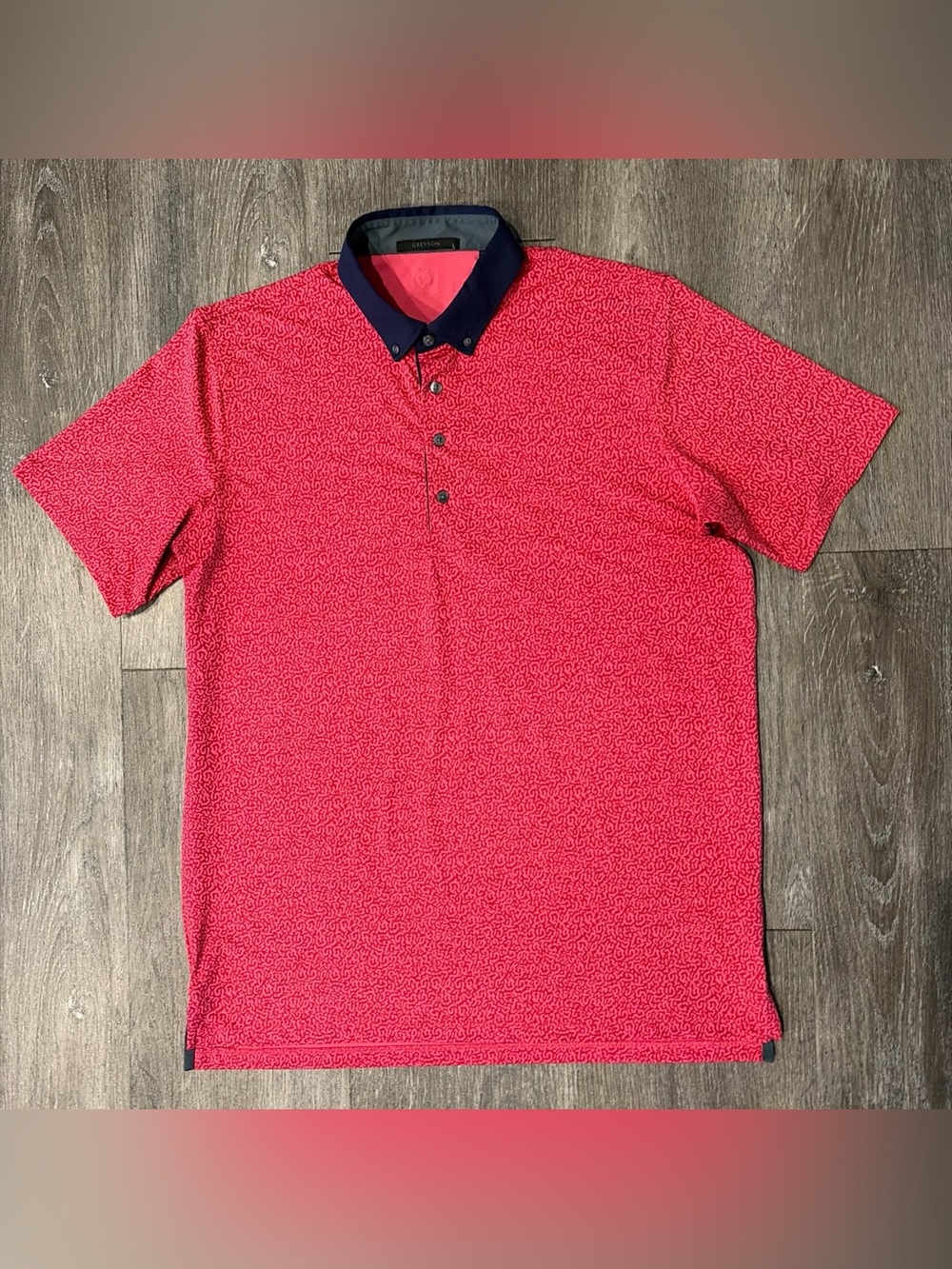 Greyson Coral Dreams Polo Shirt Mens Large Pink Performance Golf Button Down